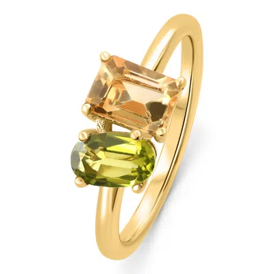 Pompeii3 1 1/2ct Toi Et Moi Peridot & Citrine 2-stone Ring 10k Gold