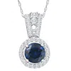 Pompeii3 1 1/2ct Tw Blue Sapphire Halo Diamond Pendant 10k White Gold Women's Necklace In Multi