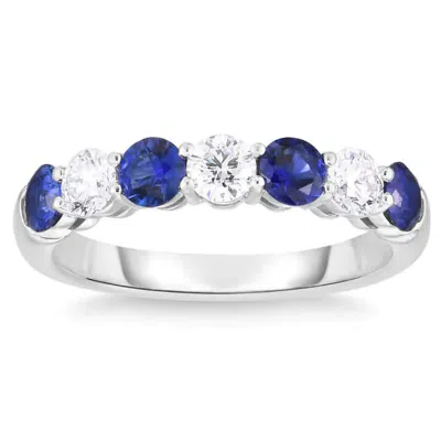 Pompeii3 1 1/2ct Tw Round Diamond & Created Blue Sapphire Stackable Ring In 14k Gold