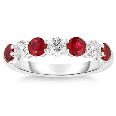 Pompeii3 1 1/2ct Tw Round Diamond & Created Ruby Wedding Anniversary Ring In 14k Gold In Multi