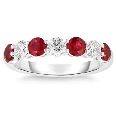 Pompeii3 1 1/2ct Tw Round Diamond & Created Ruby Wedding Anniversary Ring In 14k Gold In Red