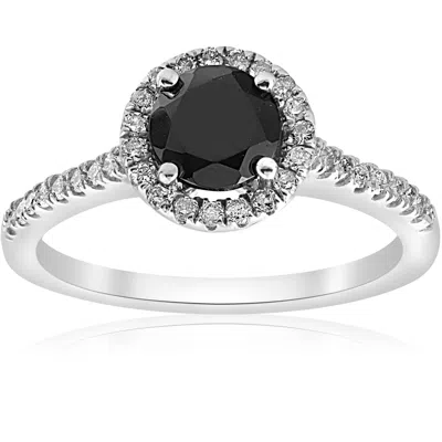 Pompeii3 1 1/3 Ct Black & White Halo Diamond Engagement Ring 14k White Gold In Multi
