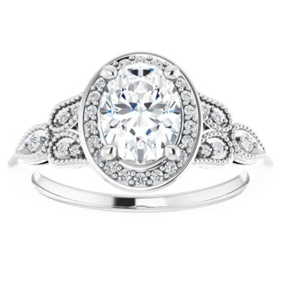 Pompeii3 1 1/3 Ct Oval Diamond Vintage Halo Engagement Ring 14k White Gold Lab Grown In Multi