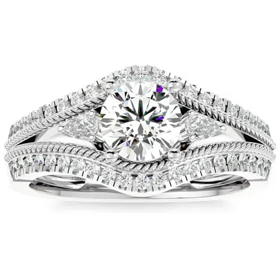 Pompeii3 1 1/3ct Diamond & Moissanite Designed Accent Engagement Ring In 10k Gold In Silver