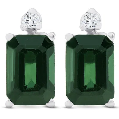 Pompeii3 1 1/3ct Green Tourmaline Diamond Studs 14k White Gold In Silver