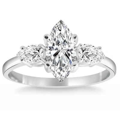 Pompeii3 1 1/3ct Marquise & Pear Shape Diamond 3 Stone Engagement Ring 14k Gold Lab Grown In Multi
