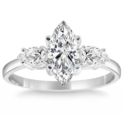 Pompeii3 1 1/3ct Marquise & Pear Shape Diamond 3 Stone Engagement Ring 14k Gold Lab Grown In Silver