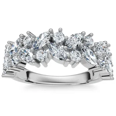 Pompeii3 1 1/3ct Marquise Designed Anniversary Band Cut 14k Gold Lab Grown In Silver