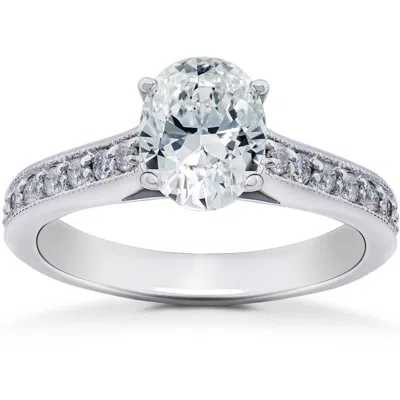 Pompeii3 1 1/3ct Oval Diamond Engagement Ring 14k White Gold Lab Grown Size Selectable In Multi