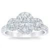 Pompeii3 1 1/3ct Oval Halo 3-stone Diamond Engagement Ring In 10k White Gold Lab Grown In Silver