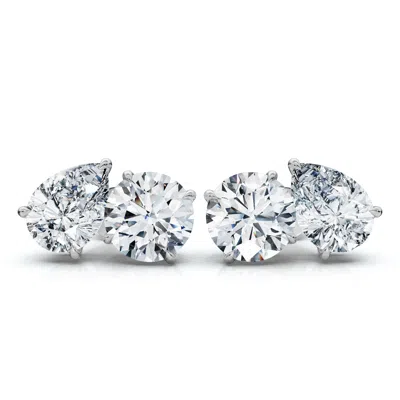 Pompeii3 1 1/3ct Pear And Round Toi Et Moi Diamond Earrings 14k Gold Lab Grown In Metallic