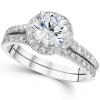 Pompeii3 1 1/3ct Round Diamond Halo Engagement Ring Set 14k White Gold In Silver