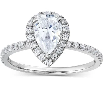 Pompeii3 1 1/3ct Tw Pear Shape Halo Diamond Engagement Ring 14k White Gold Lab Grown In Multi