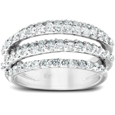 Pompeii3 1 1/4 Ct Diamond Ring Womens Fashion Cocktail Multi Row Wide Band 14k White Gold In Brown