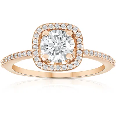 Pompeii3 1 1/4 Ct Moissanite & Diamond Cushion Halo Engagement Ring 10k Rose Gold In Multi