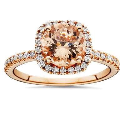 Pompeii3 1 1/4 Ct Morganite & Diamond Cushion Halo Engagement Ring 14k Rose Gold In Multi