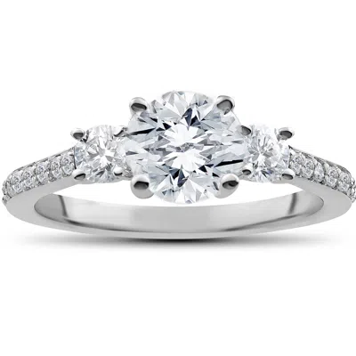 Pompeii3 1 1/4 Ct Round Diamond 3-stone Lab Created Eco Friendly Engagement Ring White Gold In Silver