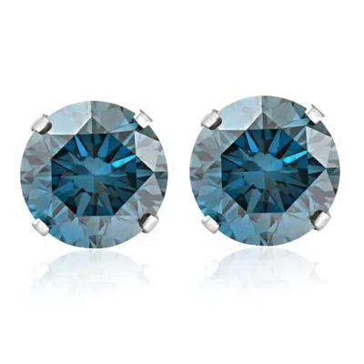 Pompeii3 1 1/4 Ct T. W. Round Blue Diamond Studs In 14k White Gold Lab Grown