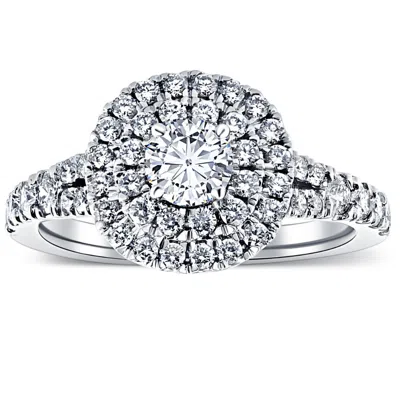 Pompeii3 1 1/4 Ct Tw Lab Grown Diamond Cushion Halo Engagement Ring In White Gold In Multi