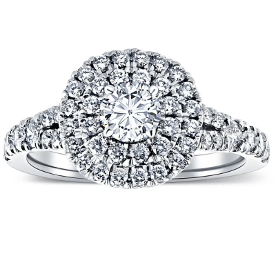 Pompeii3 1 1/4 Ct Tw Lab Grown Diamond Cushion Halo Engagement Ring In White Gold In Silver