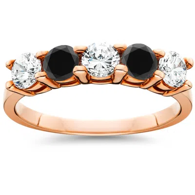 Pompeii3 1 1/4 Cttw Black & White Diamond Wedding Anniversary 5-stone Ring 14k Rose Gold In Multi