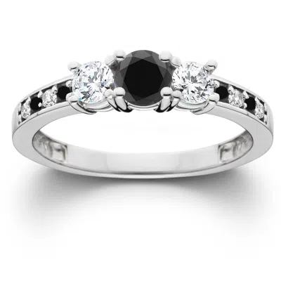 Pompeii3 1 1/4ct Black & White Diamond Engagement 3-stone Ring 10k White Gold Size Selectable In Metallic
