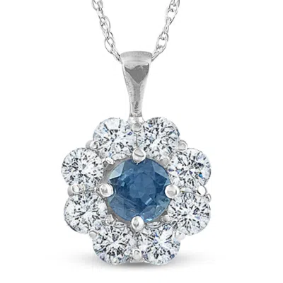 Pompeii3 1 1/4ct Blue Sapphire & Diamond Halo Pendant 14k White Gold In Multi