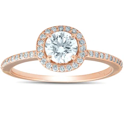 Pompeii3 1 1/4ct Cushion Halo Rose Gold Lab Grown Diamond Engagement Ring 14k In Silver