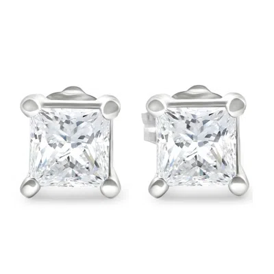 Pompeii3 3 Ct Tdw Princess Cut Diamond Screw Back Studs 14k White Gold Lab Grown In Silver