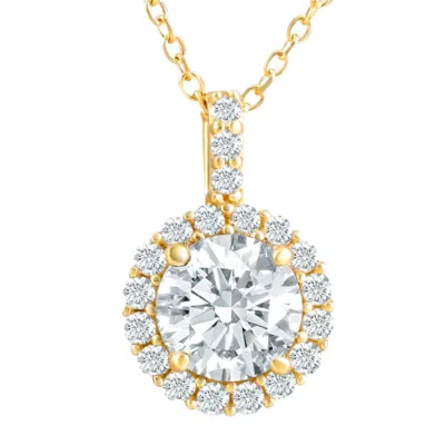 Pompeii3 1 1/4ct Halo Diamond Moissanite Pendant Necklace 18" 14k Yellow Gold (1/3" Tall)