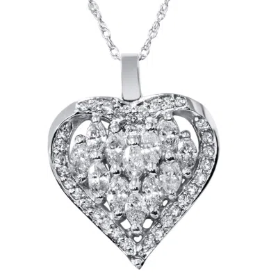 Pompeii3 1 1/4ct Hear Shape Marquise Diamond Pendant 14k White Gold In Multi