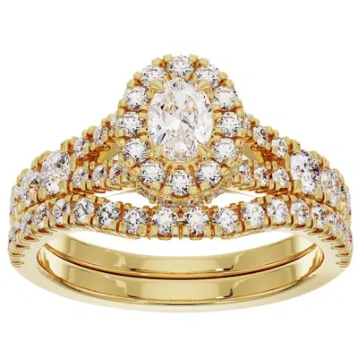 Pompeii3 1 1/4ct Lab Grown Oval Diamond Engagement Wedding Ring Set White Or Yellow Gold In Multi