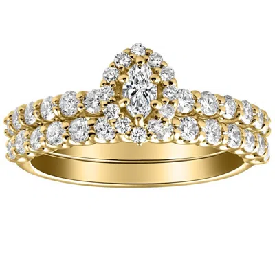 Pompeii3 1 1/4ct Marquise Halo Diamond Engagement Wedding Ring Set White Or Yellow Gold In Multi