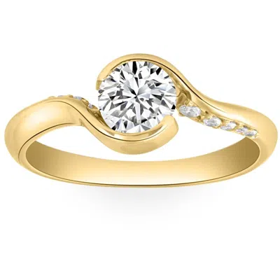 Pompeii3 1 1/4ct Moissanite Bezel Diamond Engagement Ring In 10k White Or Yellow Gold In Silver