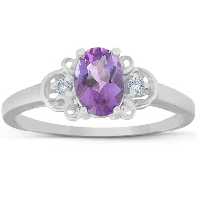 Pompeii3 1 1/4ct Oval Amethyst & Diamond Ring 14k White Gold In Multi