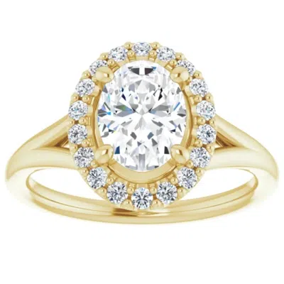 Pompeii3 1 1/4ct Oval Diamond Engagement Ring 14k Yellow Gold Halo Band Enhanced In Silver