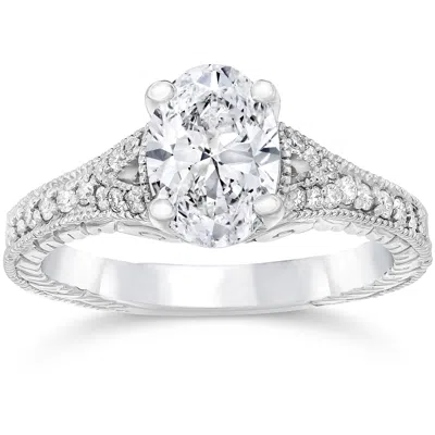 Pompeii3 1 1/4ct Oval Diamond Vintage Engagement Ring 14k White Gold In Multi