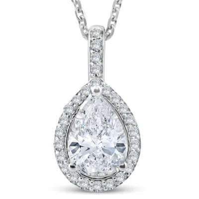 Pompeii3 1 1/4ct Pear Shape Halo Diamond Pendant 14k White Gold Necklace Lab Grown In Multi