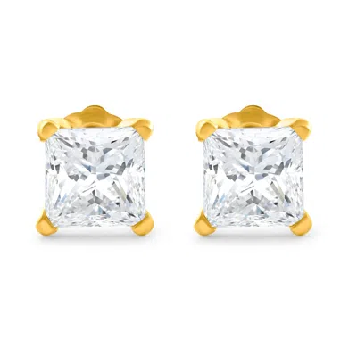 Pompeii3 1 1/4ct Princess Cut Diamond Studs In 14k White Or Yellow Gold Lab Grown In Multi