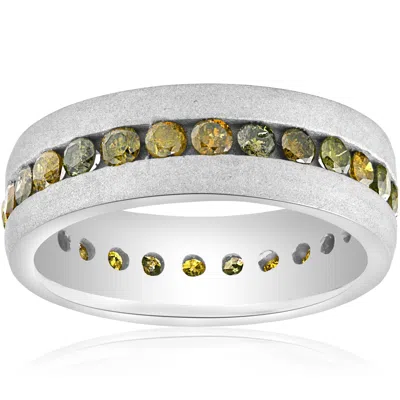 Pompeii3 1 1/4ct Raw Rough Diamond Eternity Ring Mens Satin Wedding Band 14k White Gold In Multi