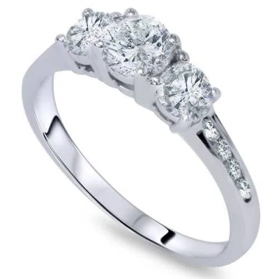 Pompeii3 1 3/4ct Three Stone Round Diamond Engagement Ring 14k White Gold In Multi