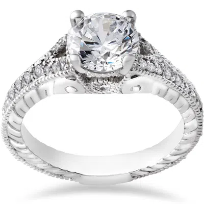 Pompeii3 1 1/4ct Vintage Diamond Engagement Ring 1ct Center Ring 14k White Gold Enhanced In Multi