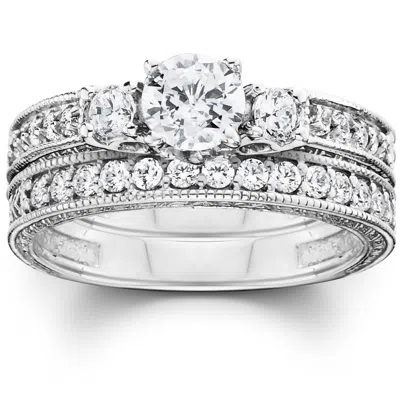 Pompeii3 1 1/4ct Vintage Diamond Engagement Wedding Ring Set 14k In Multi