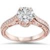 Pompeii3 1 1/4ct Vintage Rose Gold Diamond (1ct Center) Enhanced Deco Engagement Ring 14k In Silver