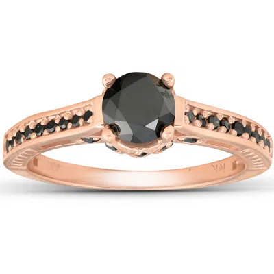 Pompeii3 1 1/4ct Vintage Round Cut Black Diamond Engagement Ring 14k Rose Gold