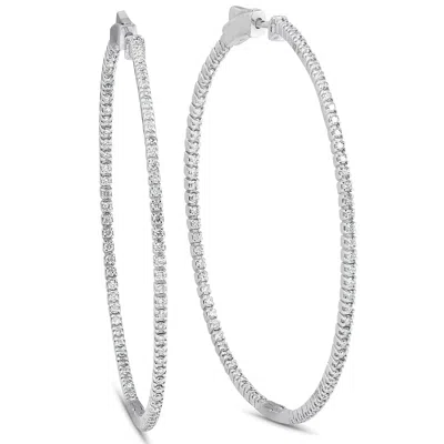 Pompeii3 1 1/5 Ct Diamond Inside Outside Hoops 14k White Gold Vault Lock 2" Tall In Pattern