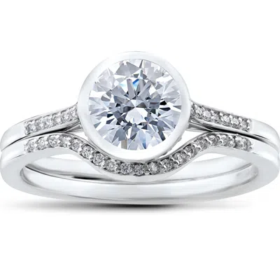 Pompeii3 1 1/5 Ct Lab Grown Diamond Engagement Ring Set 14k White Gold In Multi