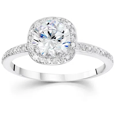 Pompeii3 1 1/5ct Enhanced Diamond Cushion Halo Engagement Ring 14k White Gold In Multi
