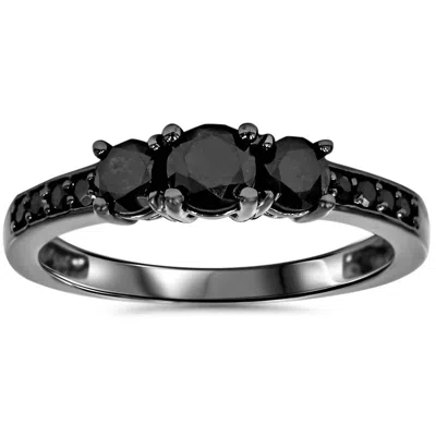 Pompeii3 1 1/5ct Heat Treated Black Diamond 3 Stone Ring 10k Black Gold In Multi