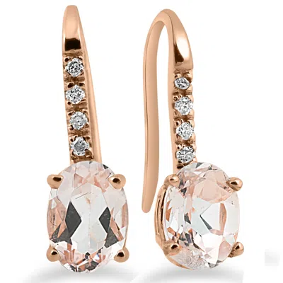 Pompeii3 1 1/5ct Morganite & Diamond Drop Earrings 14k Rose Gold 3/4" Tall In Multi